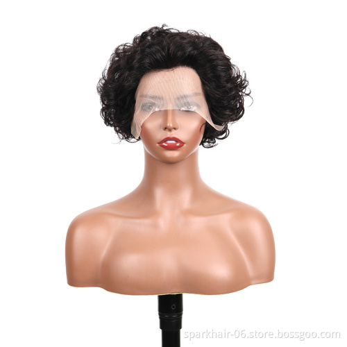 Wholesale Vendors 10A Virgin Cut Short Bob Lace Frontal Pixie Curls Wig, Deep Water Wave Pre Plucked Lace Front Human Hair Wigs